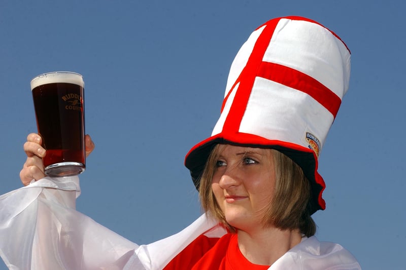 Bar supervisor Catherine Steele raised her glass to St George at a 2005 beer festival at the Bamburgh. Remember it?