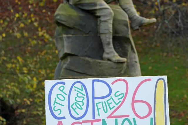 Demonstrators at Kelvingrove Park, ahead of the Fridays for Future Scotland march through Glasgow during the Cop26 summit in Glasgow.