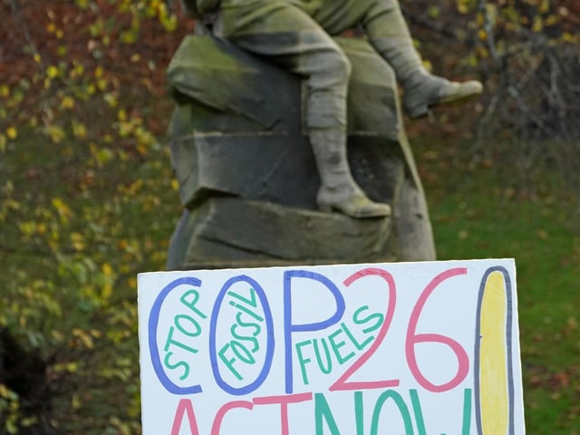 Demonstrators at Kelvingrove Park, ahead of the Fridays for Future Scotland march through Glasgow during the Cop26 summit in Glasgow.