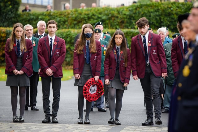 Local school pupils takes part in the Remembrance Sunday service at Larne Cenotaph.