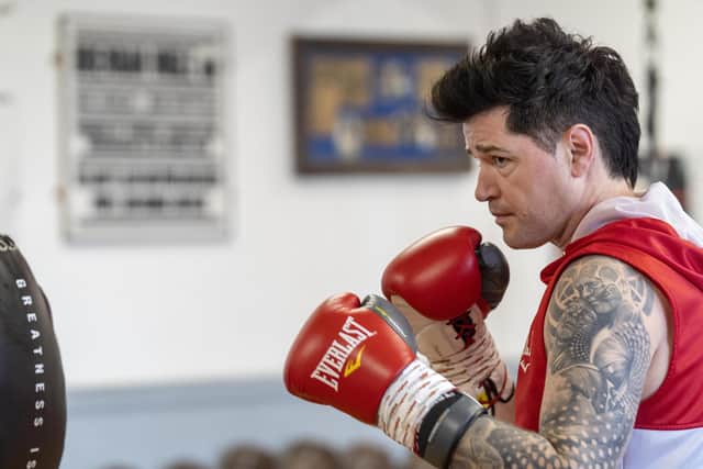 Danny O'Donoghue, front man of Irish rock band The Script, takes part in a training session at the famous Ingle Gym in Sheffield.
