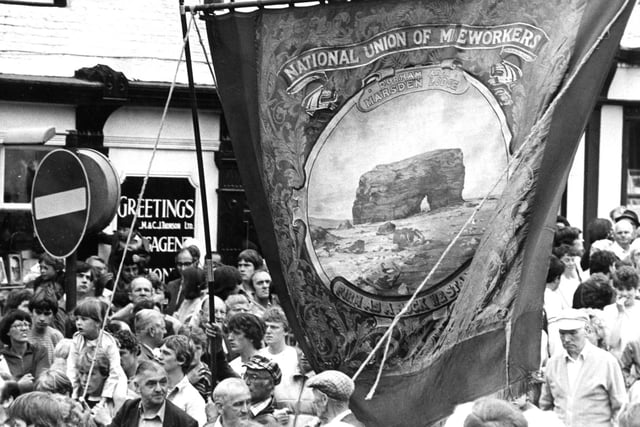 The spirit of Marsden Lodge lives on as its banner is displayed at the Durham Miners Gala in 1983.