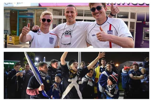 England and Scotland meet this week in the Euros. Photos: Hugh Hastings/Jeff J Mitchell/Getty Images