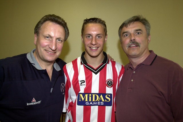 Sheffield United manager Neil Warnock with new signing Phil Jagielka and his father 