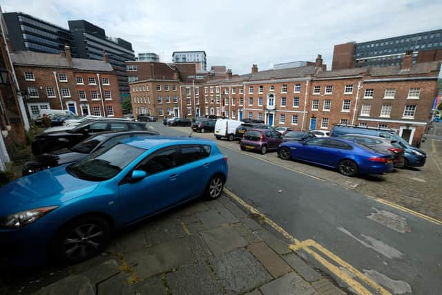 Cars parked in Paradise Square in Sheffield city centre