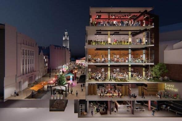 A cutaway view of the six-storey Event Central music and arts venue coming to Fargate, Sheffield