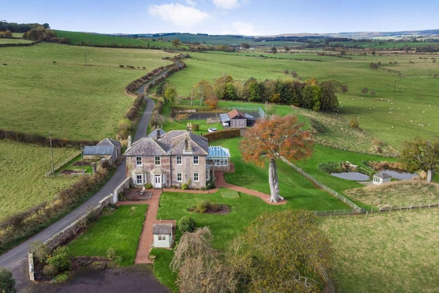 The property sits in a commanding position, overlooking its 3.2 acres with stunning open views of the Coquet Valley and Cheviot Hills.
