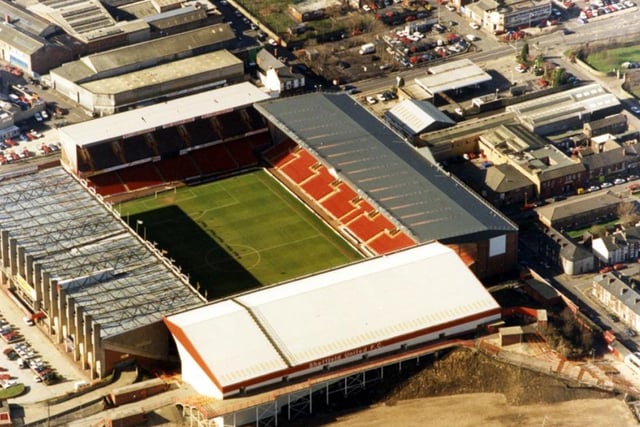 An aerial view of Sheffield United's Bramall Lane football ground in 1997