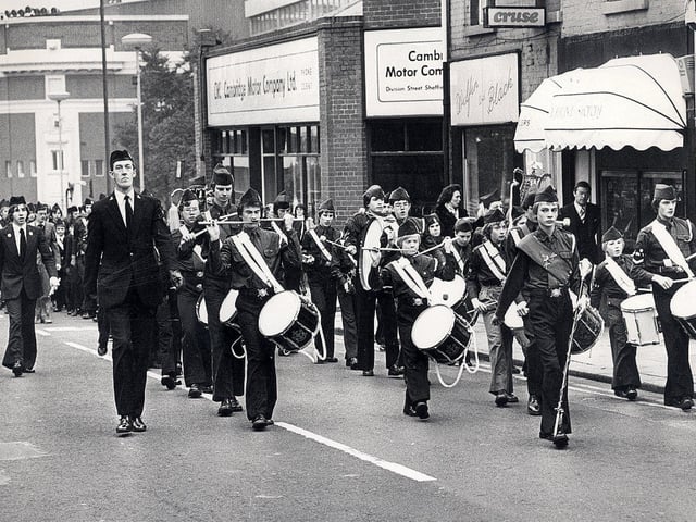 The Boys Brigade Founders Day parade, on Cambridge Street, Sheffield. on October 18, 1979.