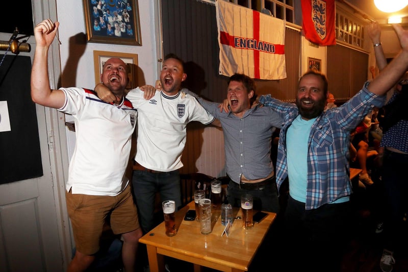 England fans pictured at the Artillery Arms in Portsmouth, UK, watching England play on TV in the Semi-finals at Wembley. Pictured are fans enjoying the night. Picture: Sam Stephenson