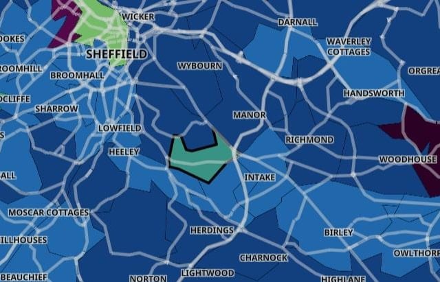 This neighbourhood has seen rates of positive Covid cases fall by 64.3 percent with an infection rate of 90.1 per 100,000 people.
