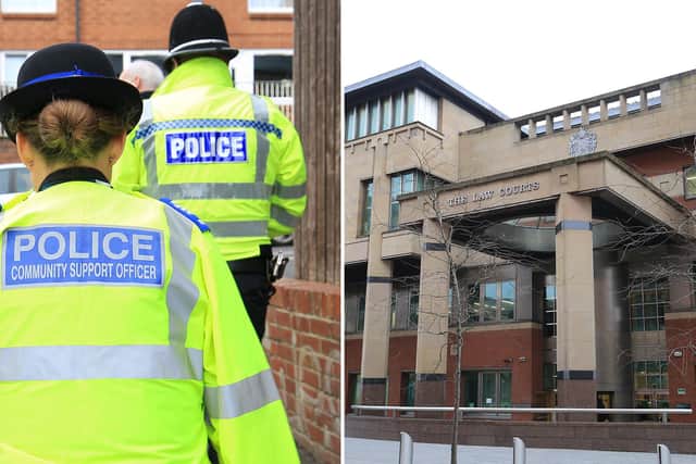 Sheffield Crown Court, pictured, heard how a drug-addict has been jailed after he breached a restraining order by repeatedly harassing his mother.