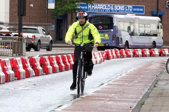 Sheffield Council has widened some cycle lanes to promote active travel while there is less traffic on the roads during lockdown, such as on Shalesmoor. Picture: David Bocking