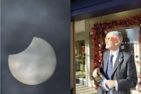 A partial solar eclipse went largely unnoticed in Sheffield today - but one city centre jewelers, H.L.Brown, got to enjoy it in full.