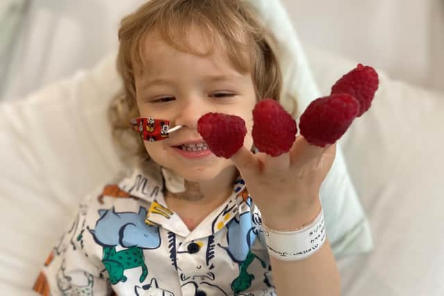 Three-year-old Jude Mellon-Jameson undergoing treatment at Sheffield Children's Hospital