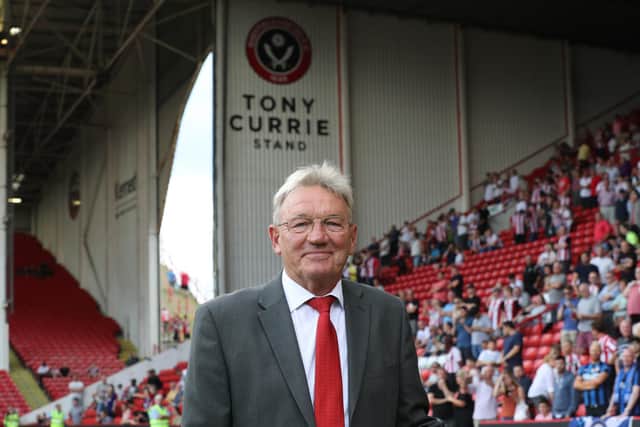 Tony Currie in front of the stand named after him at Bramall Lane, where England under-21's play Germany on Tuesday: Simon Bellis/Sportimage