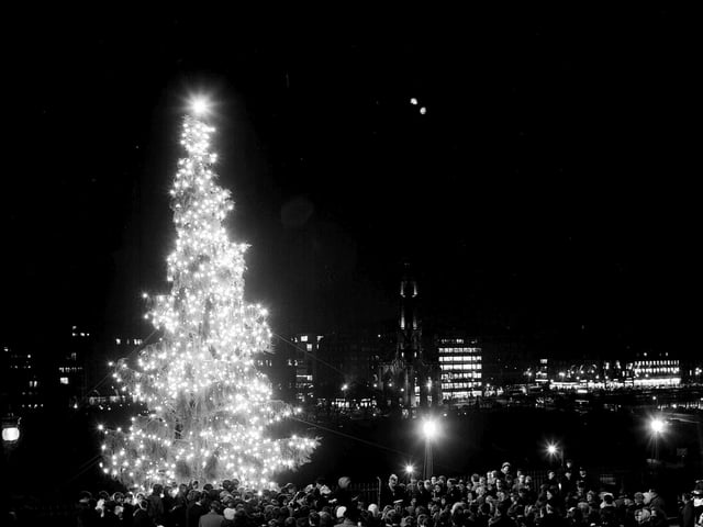The Mound's Christmas Tree lit up in December 1964.