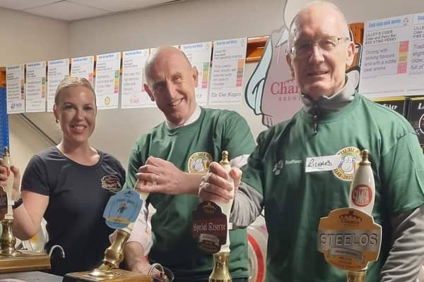 Pictured is MP John Healey volunteering on the Chantry Brewery bar at the Rotherham Real Ale and Music Festival.