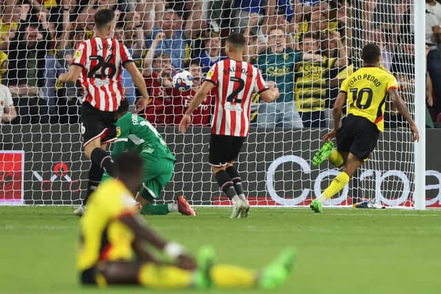 Joao Pedro of Watford scores the winning goal against Sheffield United (Marc Atkins/Getty Images)