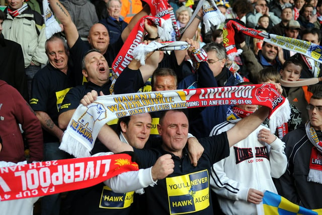 Hawks fans at Anfield. Picture by Allan Hutchings.