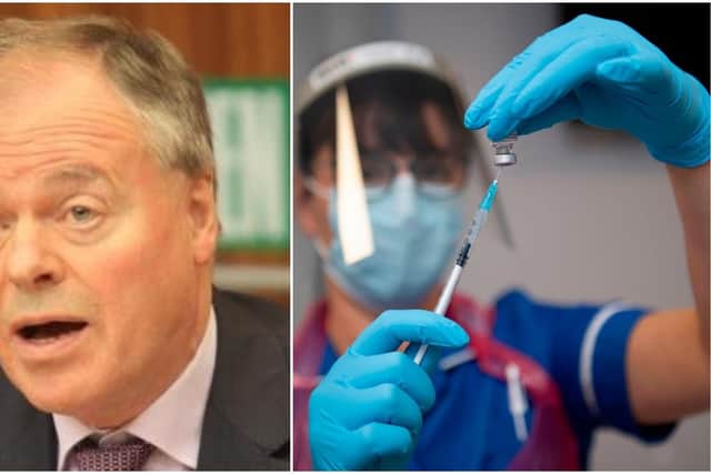 (Left) Sheffield South East MP Clive Betts has demanded clarity over the vaccine rollout (Right) A nurse prepares a dose of the Pfizer-BioNTech COVID-19 vaccine at the Northern General Hospital in Sheffield (Photo by ANDY STENNING/POOL/AFP via Getty Images)