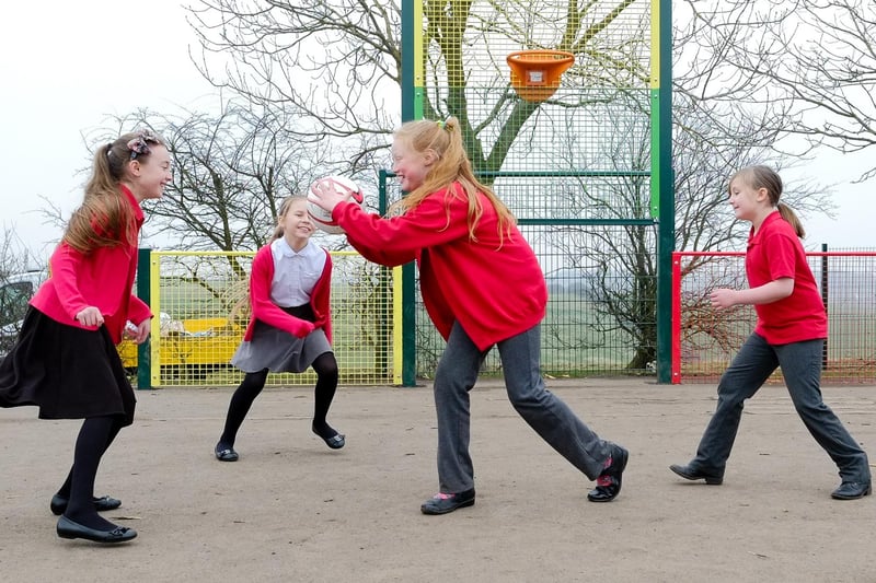 Play time just got even better at Hutton Henry Primary School in 2015 where a grant meant the installation of new outdoor play equipment, including a basketball court and a climbing wall. Pupils pictured (from left) were Amy Wilkinson, Abigail Bloomfield, Eleanor O'Rieilly and Bethan Clark.