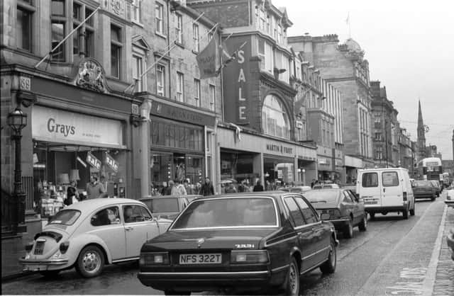 Shopkeepers in George Street Edinburgh were complaining that parking restrictions were affecting business and forcing them to relocate in December 1987.