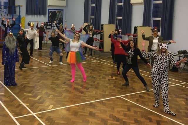 The all-staff cast of Totley-ella, Totley Primary School's take on Cinderella