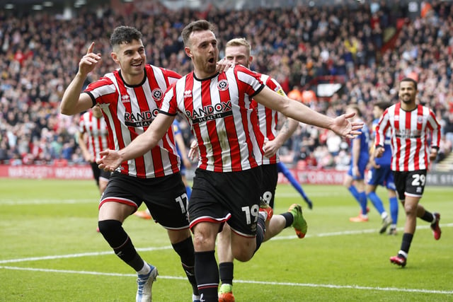 Sheffield United's Jack Robinson (centre) celebrates scoring their side's second goal of the game during the Sky Bet Championship match at Bramall Lane Richard Sellers/PA Wire.