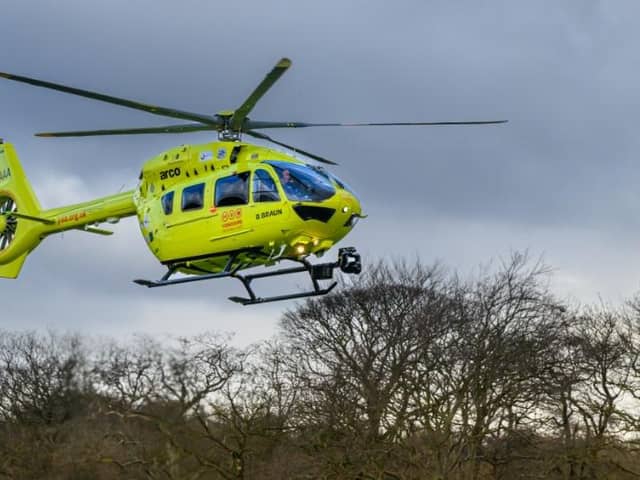 File picture shows the Yorkshire Air Ambulance. The Yorkshire Air Ambulance was called out after a serious road incident which involved a car and a pedestrian on Claywheels Lane, Sheffield.