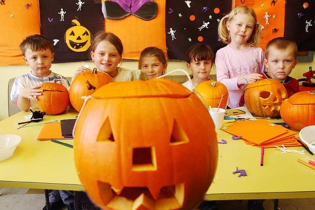 Halloween fun in Horden in 2005 but who are the children making pumpkins in Horden Welfare Club?