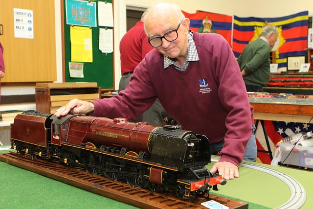 Founder member Stuart Broome with his wooden model of a Stanier Pacific