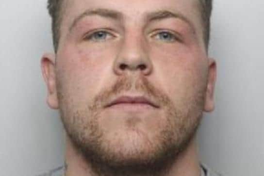 Pictured is Jordan Davies, aged 26, of no fixed abode, who has been found guilty at Sheffield Crown Court of murdering stabbing victim Joevester Takyi-Sarpong near Doncaster city centre and sentenced to life imprisonment.