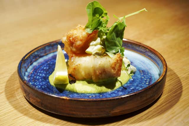 Dysh on Ecclesall Road. Battered Cod, Homemade Tartare Sauce, Pea Purée.Picture Scott Merrylees