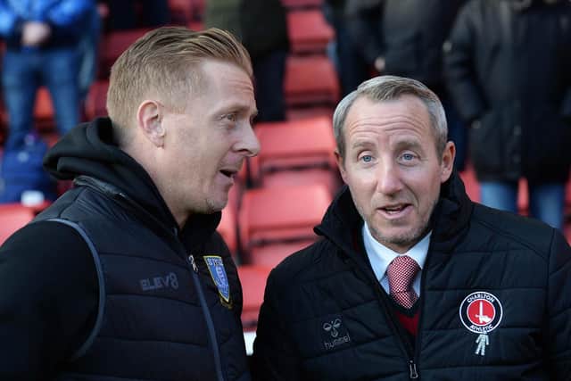 Sheffield Wednesday boss Garry Monk chats to his Charlton Athletic counterpart Lee Bowyer before their sides met at the Valley in November, which the Owls won 3-1. Photo Steve Ellis