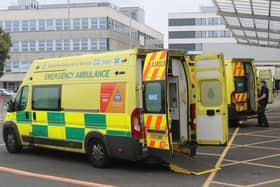 Yorkshire Ambulance Service emergency vehicles, pictured at Barnsley Hospital