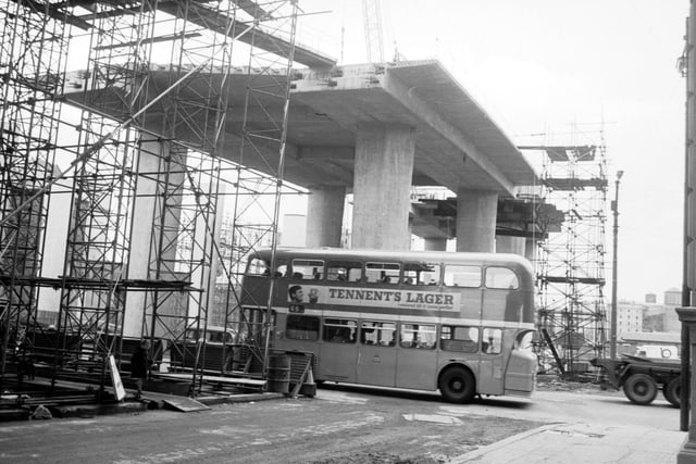 A view of the Kingston Bridge while under construction.