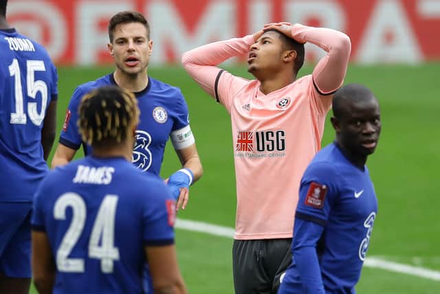 Brewster and United thought the moment had arrived late on at Chelsea, but his shot was deflected wide: David Klein/Sportimage