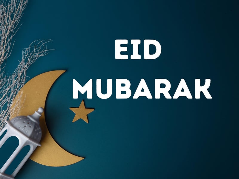 Eid refers to Eid al-Fitr which is the Islamic festival that marks the end of Ramadan and thus the period of fasting. Eid Mubarak ("eed moo-bar-ack") is a way of saying "Blessed feast/festival".