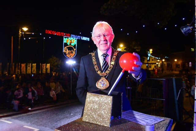 The Mayor of Sunderland Counsillor Henry Trueman switching on the lights at The Houghton Feast Illuminations at the opening ceremony.