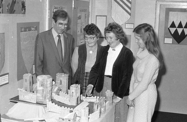 A school work exhibition at Harlow Wood Orthopaedic Hospital in March 1983. 
Second from the right is Marjorie Faulkner, head teacher.