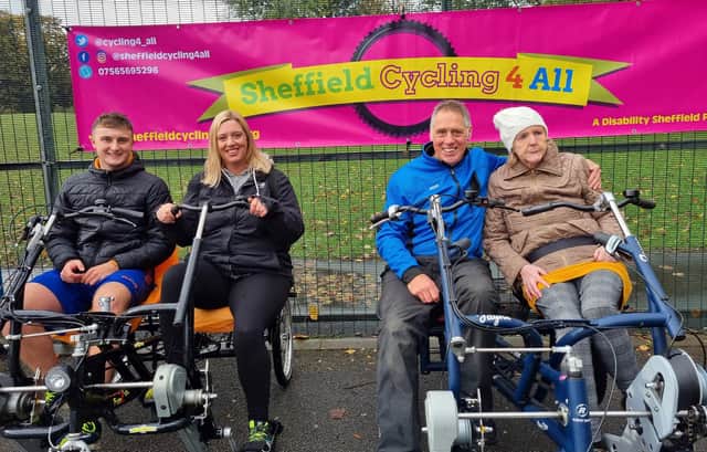 Clive Downing and wife Jayne at Cycling 4 All, along with their daughter Hannah Turner and grandson Jacob Turner.