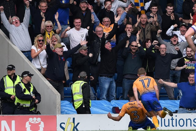 Sir Mal of Benning celebrates his winning goal as Mansfield add another nail to Chesterfield's relegation coffin.