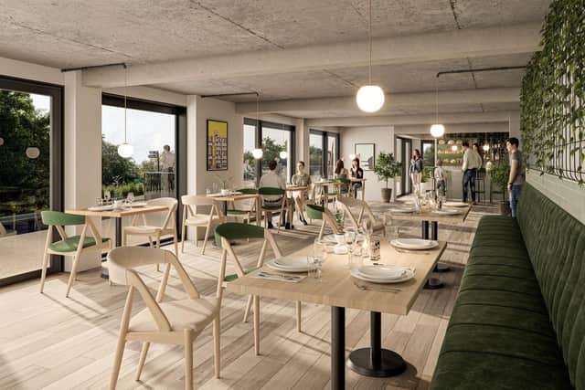 A CGI showing how the new terraced cafe/bar/restaurant due to open at Sheffield's Park Hill flats could look. An announcement about the venue is expected shortly after the first in what developers said would be a 'string' of commercial deals this year were confirmed. Photo: Urban Splash