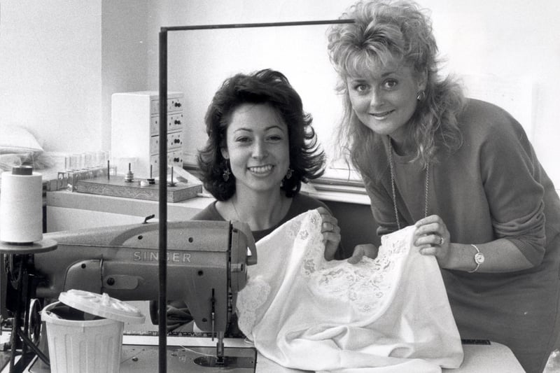 Christine Arthur and Janet Downend of Cinderella Lingerie, Staveley in 1989
