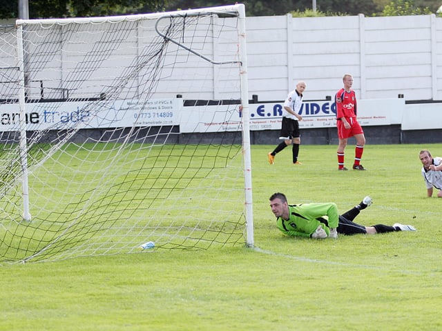 Eastwood beat Kidsgrove 4-0 in the first qualifying round, Richard Dunning seen here scoring.
