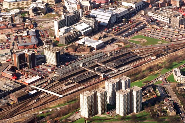 Aerial picture of Sheffield Midland Station in 1997