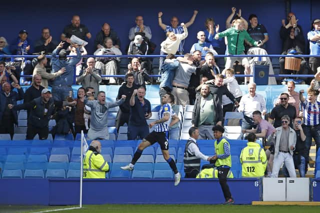 Sheffield Wednesday forward Lee Gregory celebrates after scoring the equaliser for the Owls against Portsmouth