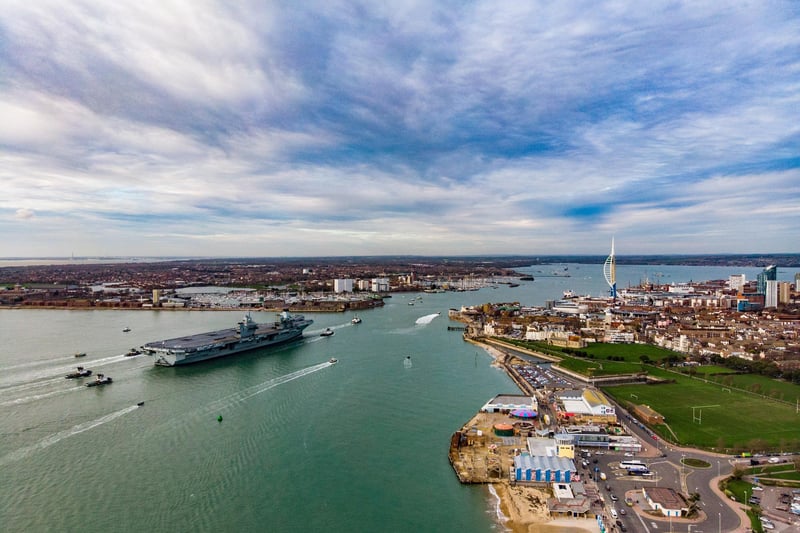 HMS Queen Elizabeth returned home to Portsmouth on December 10, 2018 just in time for the ship's company to spend Christmas with their families. Picture taken by a drone by Phillip Bramble