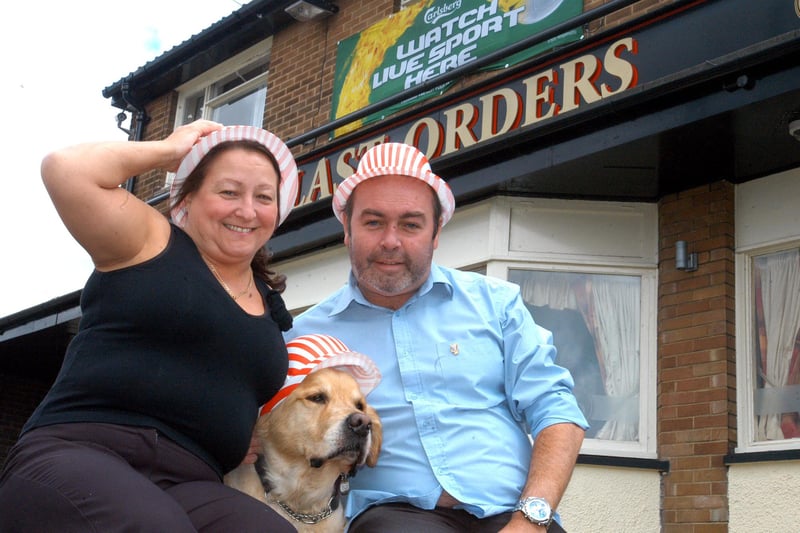 Last Orders pub licencees Martin Wright and Kat Mansell were pictured with their dog Oliver in 2007.